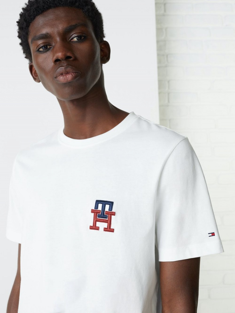 Tommy Hilfiger Monogram Essential Embroidery T-shirt Herr Vita | 158-AMHLDB