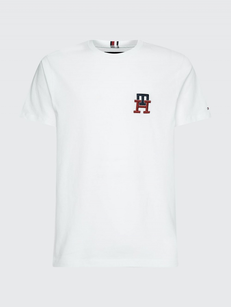 Tommy Hilfiger Monogram Essential Embroidery T-shirt Herr Vita | 158-AMHLDB