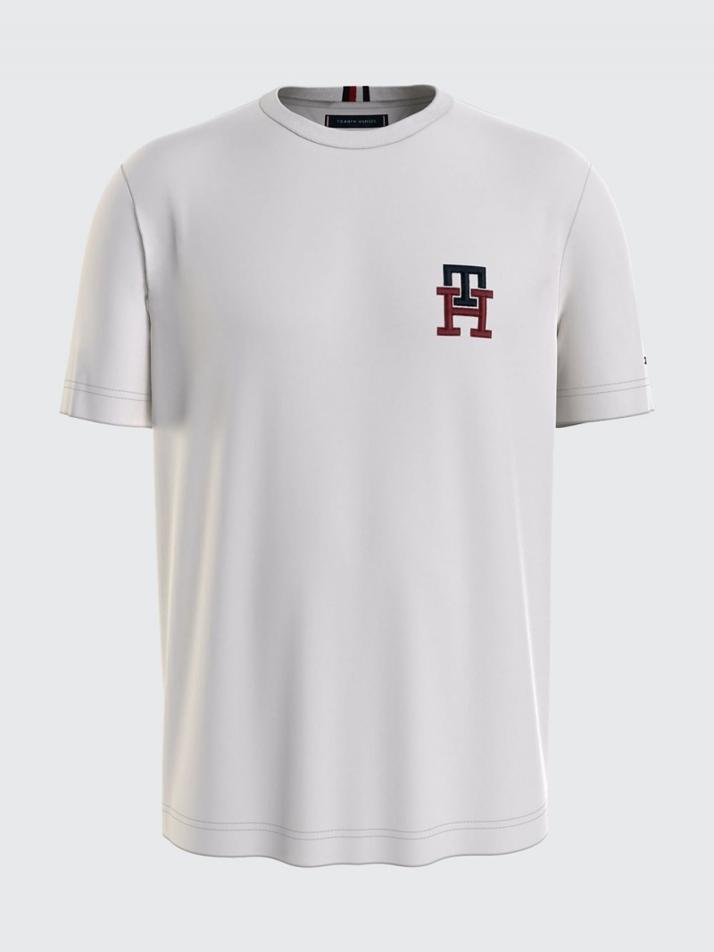 Tommy Hilfiger Monogram Essential Embroidery T-shirt Herr Vita | 687-ZFNTOL