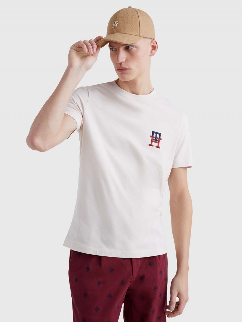 Tommy Hilfiger Monogram Essential Embroidery T-shirt Herr Vita | 687-ZFNTOL