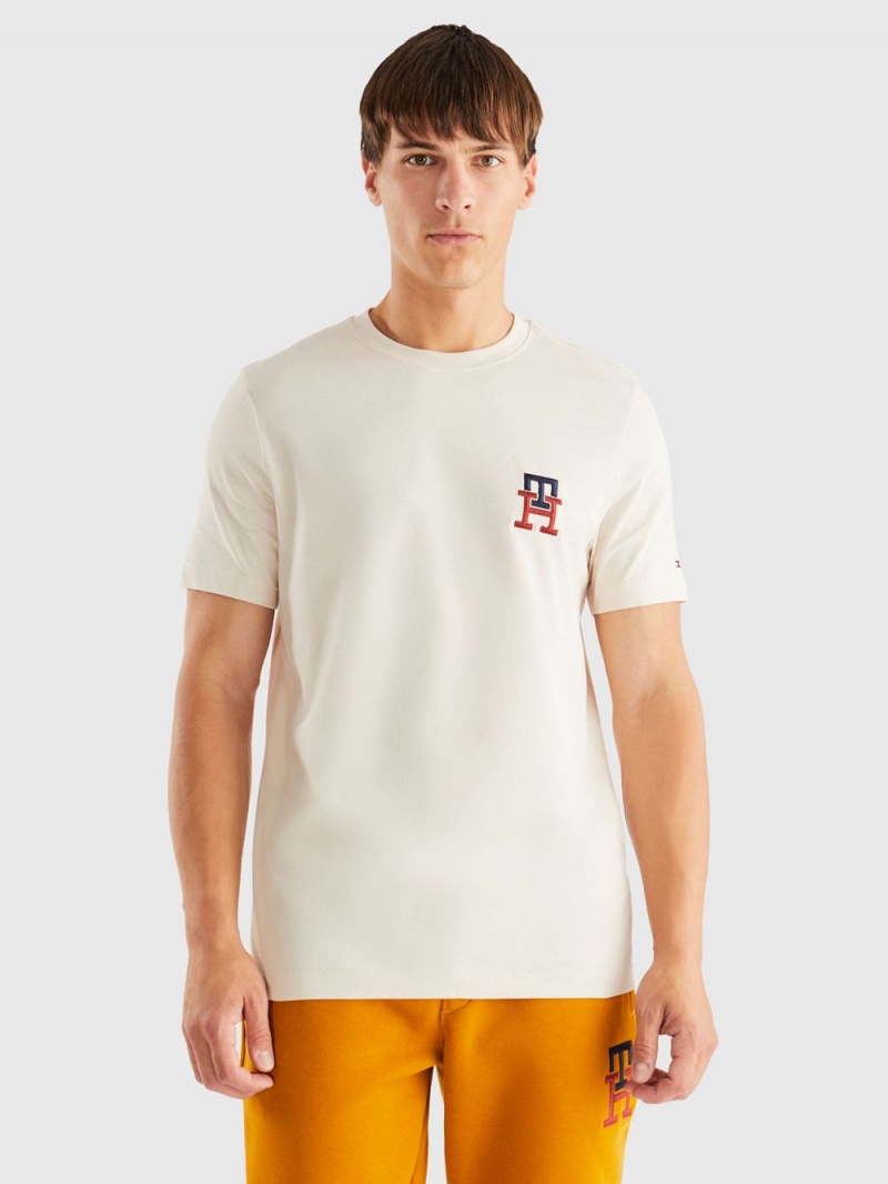 Tommy Hilfiger Monogram Essential Embroidery T-shirt Herr Vita | 687-ZFNTOL