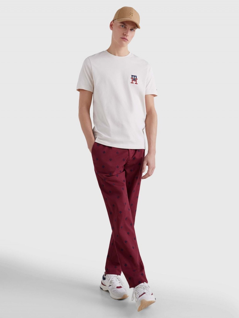 Tommy Hilfiger Monogram Essential Embroidery T-shirt Herr Vita | 687-ZFNTOL