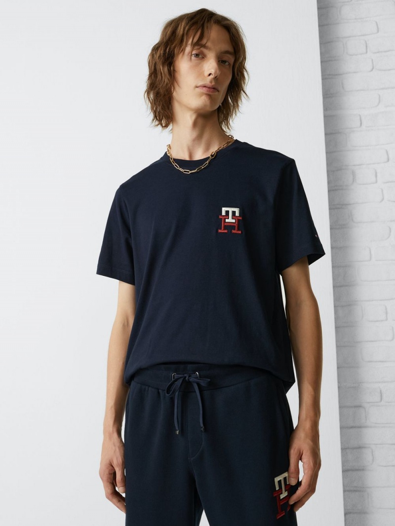 Tommy Hilfiger Monogram Essential Embroidery T-shirt Herr Marinblå | 137-ZKDCLA