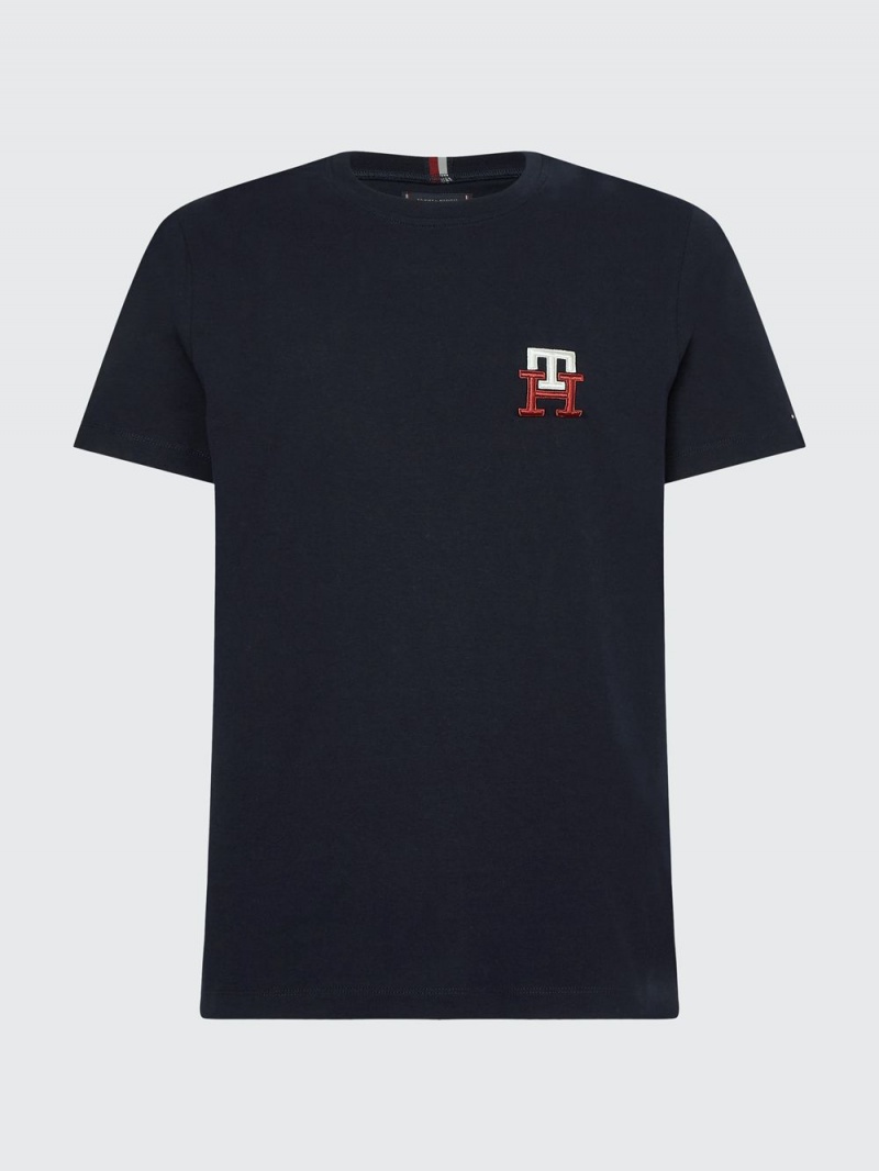 Tommy Hilfiger Monogram Essential Embroidery T-shirt Herr Marinblå | 137-ZKDCLA