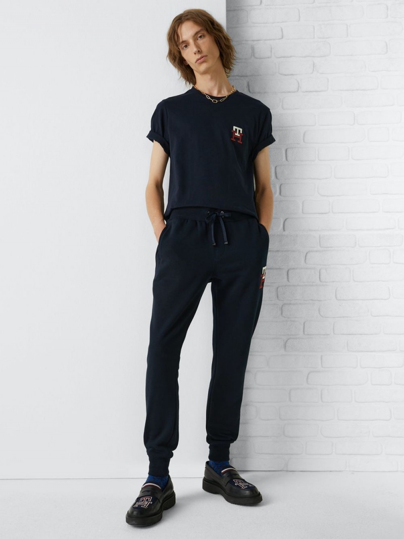 Tommy Hilfiger Monogram Essential Embroidery T-shirt Herr Marinblå | 137-ZKDCLA