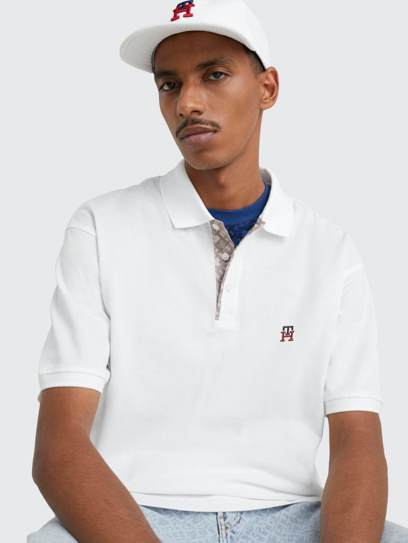 Tommy Hilfiger Monogram Placket Archive Fit Piketröja Herr Vita | 083-FQNJBX