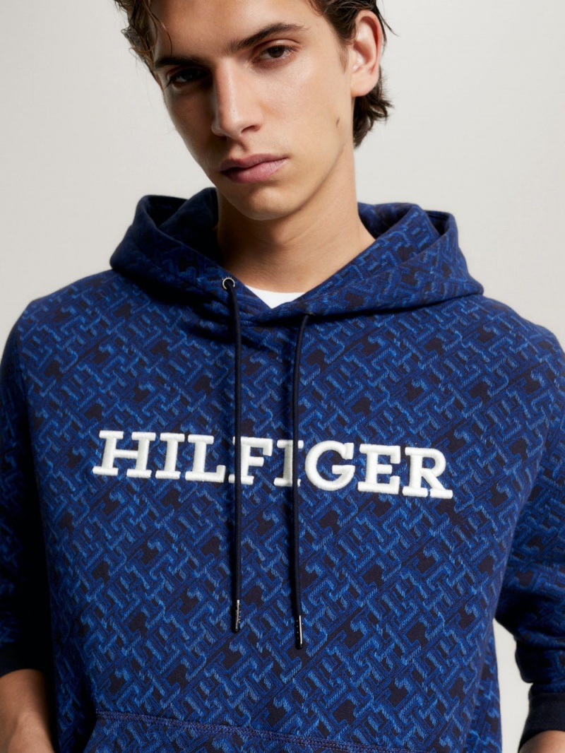 Tommy Hilfiger Monogram Print Hoodie Herr Marinblå | 495-FDBRTY