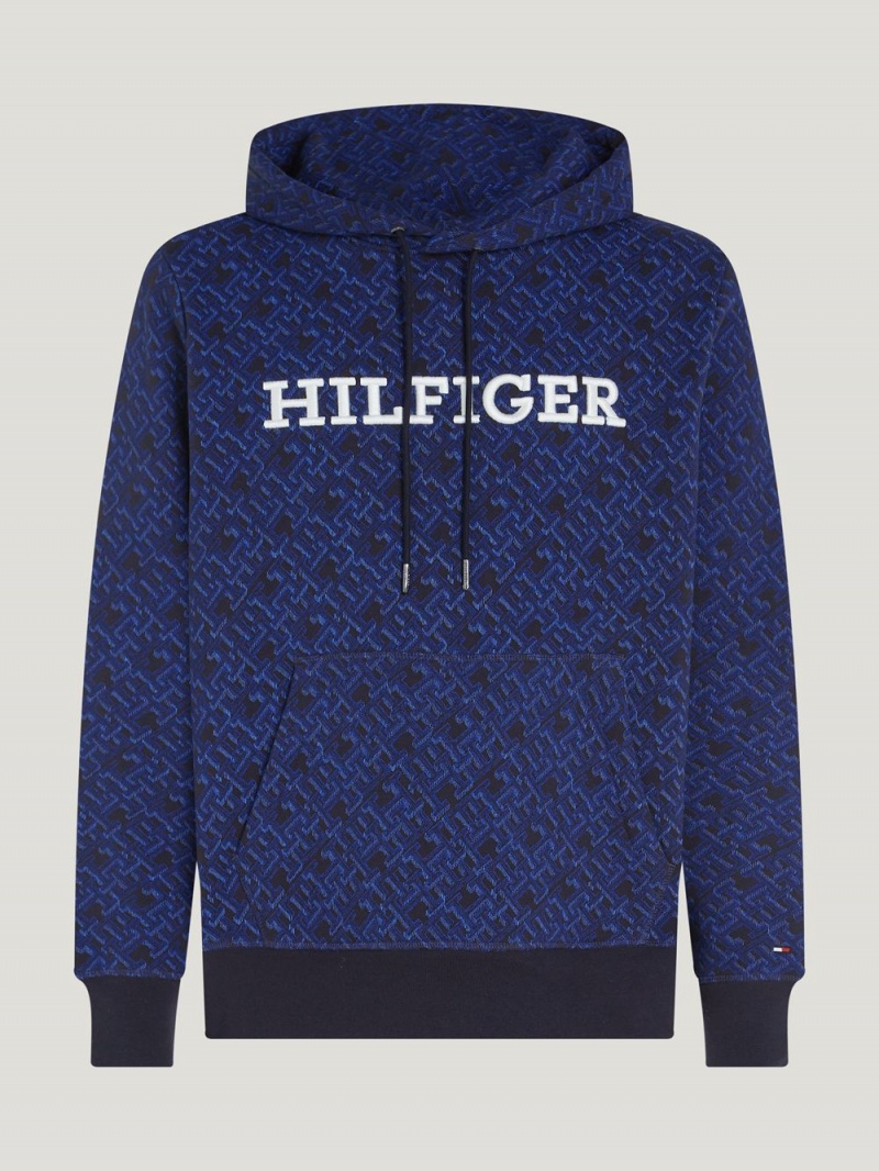 Tommy Hilfiger Monogram Print Hoodie Herr Marinblå | 495-FDBRTY