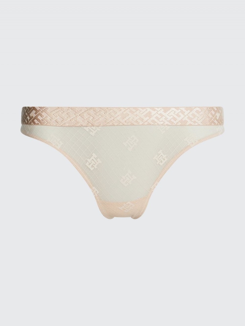 Tommy Hilfiger Monogram Spets String Underkläder Dam Beige | 965-RNMUPX