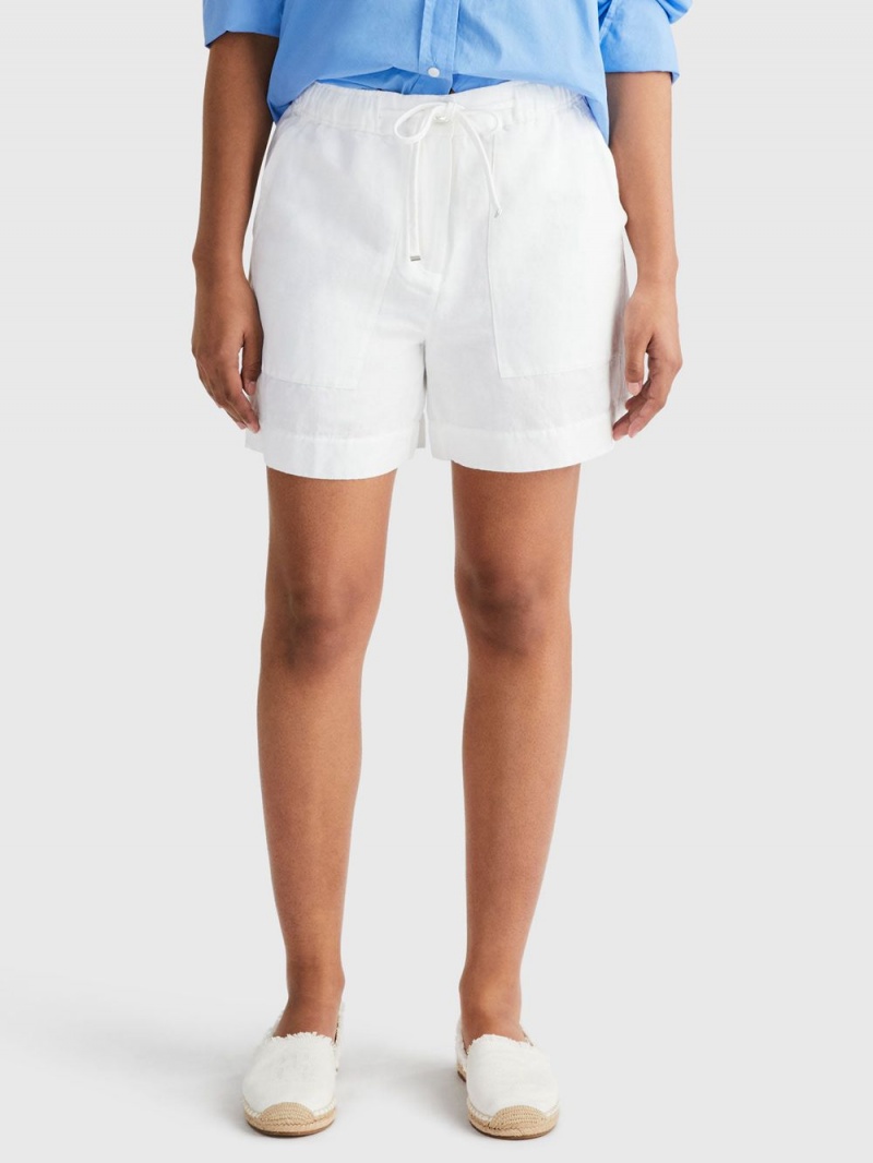 Tommy Hilfiger New Vanliga Linen Shorts Dam Vita | 859-SBCTAH