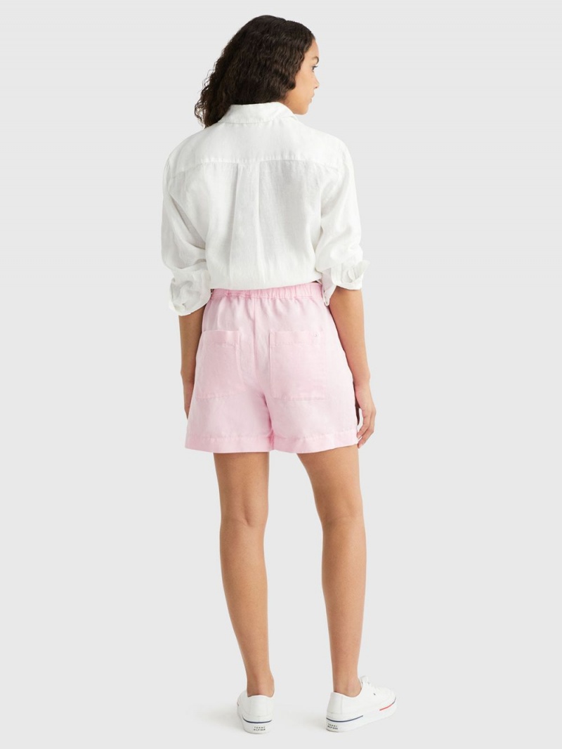 Tommy Hilfiger New Vanliga Linen Shorts Dam Rosa | 467-VTGAYN