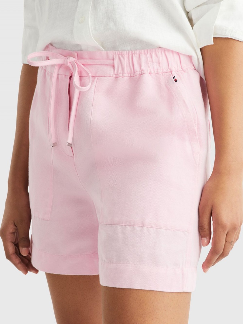 Tommy Hilfiger New Vanliga Linen Shorts Dam Rosa | 467-VTGAYN