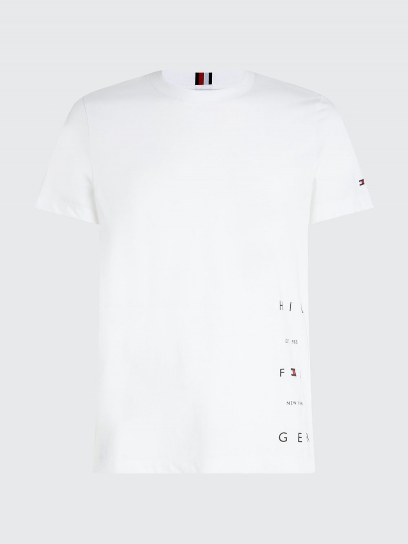 Tommy Hilfiger Off-Placement Detail Slim Fit T-shirt Herr Vita | 594-OQGZSJ