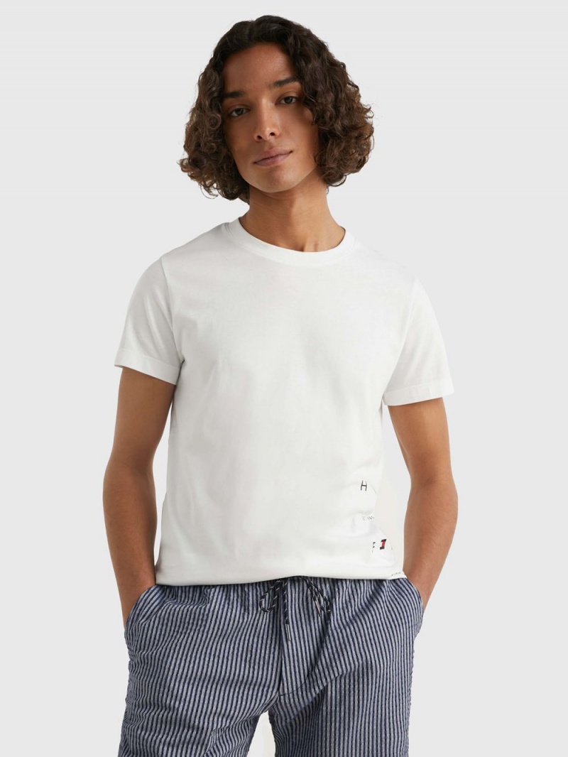 Tommy Hilfiger Off-Placement Detail Slim Fit T-shirt Herr Vita | 594-OQGZSJ