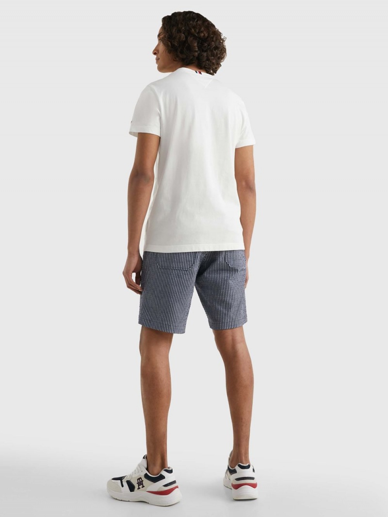 Tommy Hilfiger Off-Placement Detail Slim Fit T-shirt Herr Vita | 594-OQGZSJ