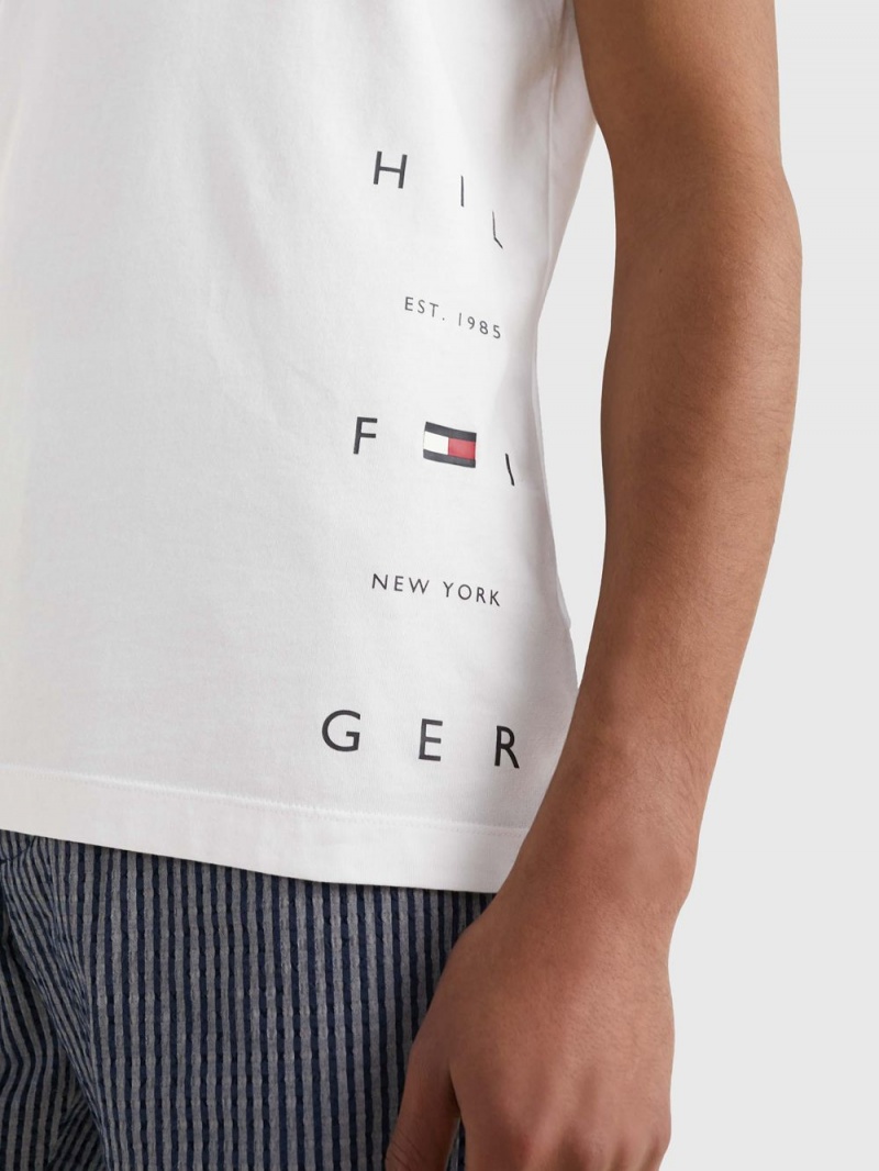 Tommy Hilfiger Off-Placement Detail Slim Fit T-shirt Herr Vita | 594-OQGZSJ