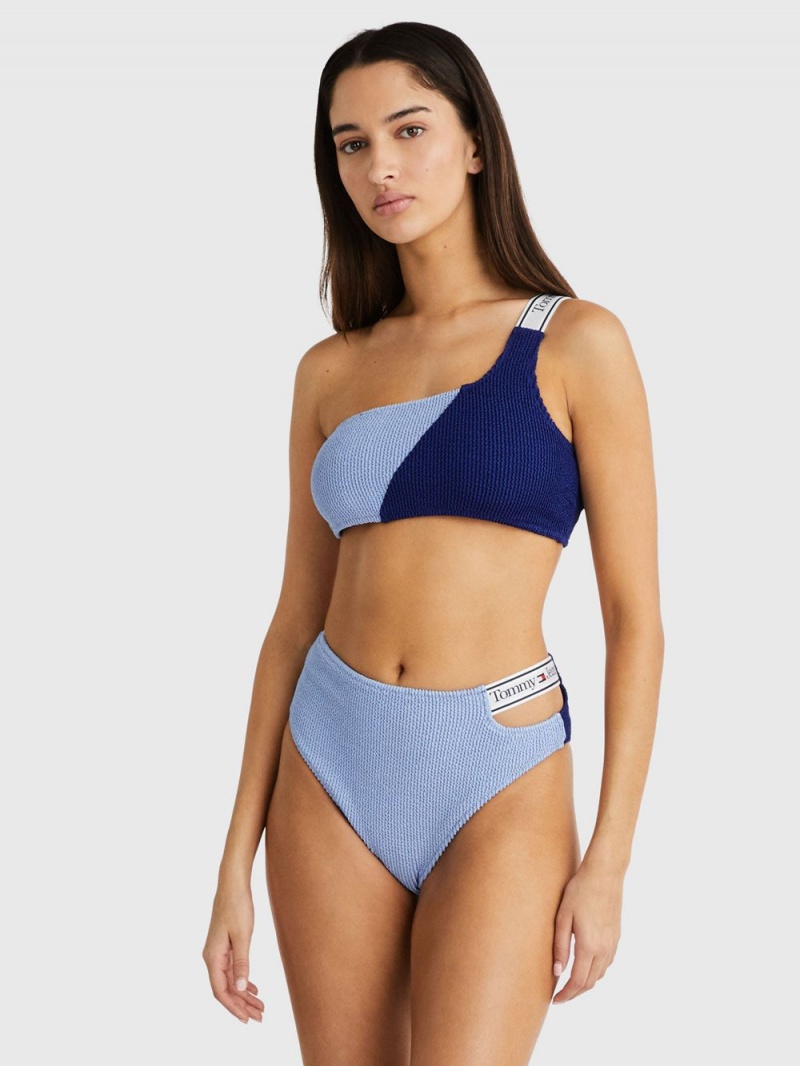 Tommy Hilfiger One Shoulder Bikini Badkläder Dam Blå | 894-LMASWK