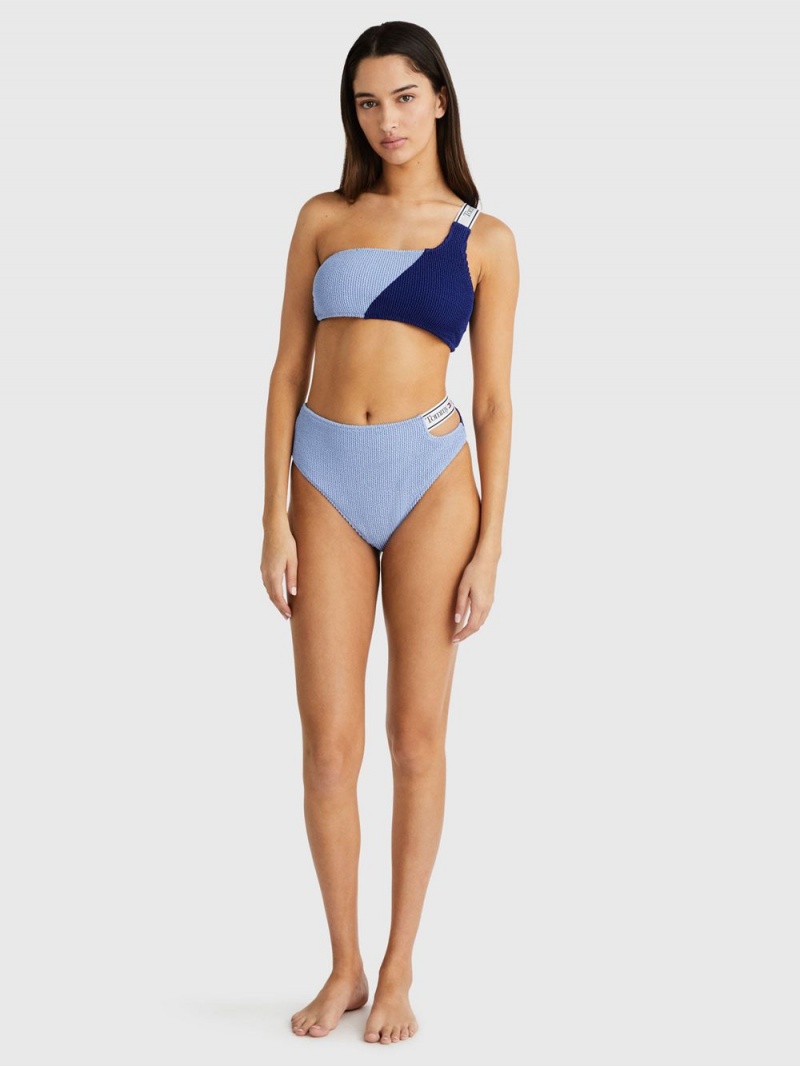 Tommy Hilfiger One Shoulder Bikini Badkläder Dam Blå | 894-LMASWK