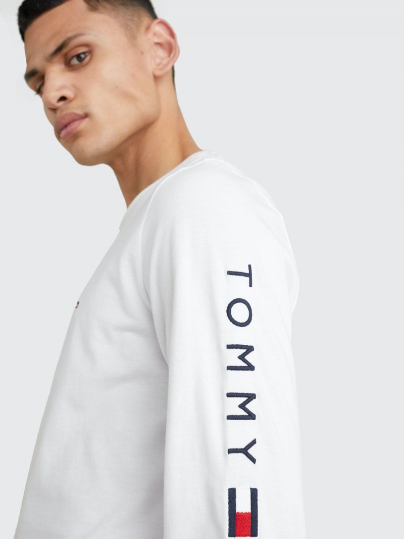 Tommy Hilfiger Organic Jersey Logo Long Sleeve T-shirt Herr Vita | 839-ITXYRW