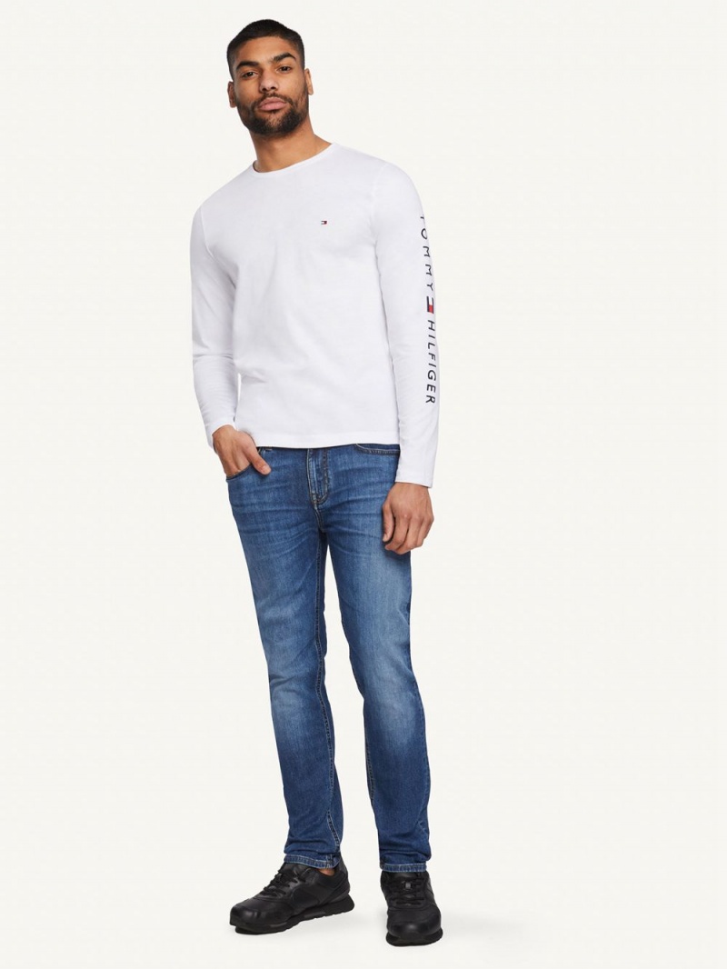 Tommy Hilfiger Organic Jersey Logo Long Sleeve T-shirt Herr Vita | 839-ITXYRW