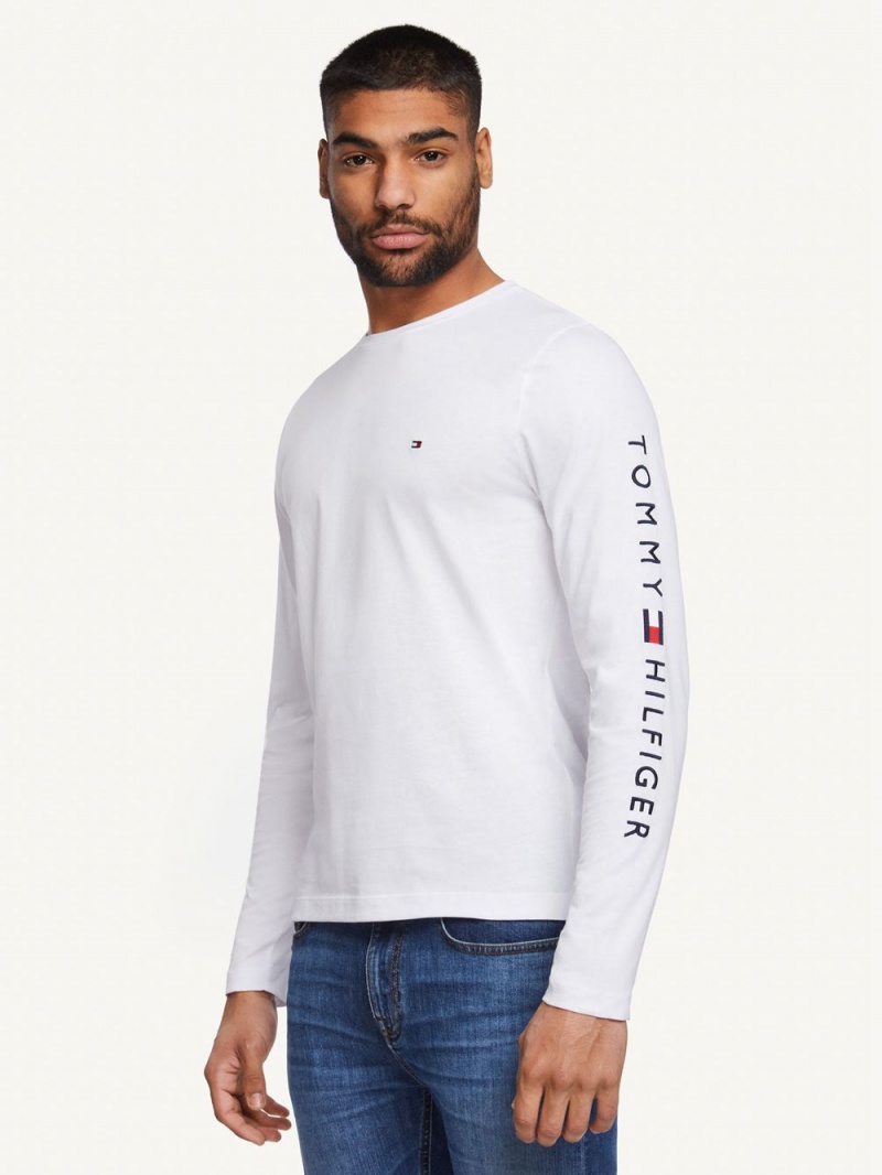 Tommy Hilfiger Organic Jersey Logo Long Sleeve T-shirt Herr Vita | 839-ITXYRW