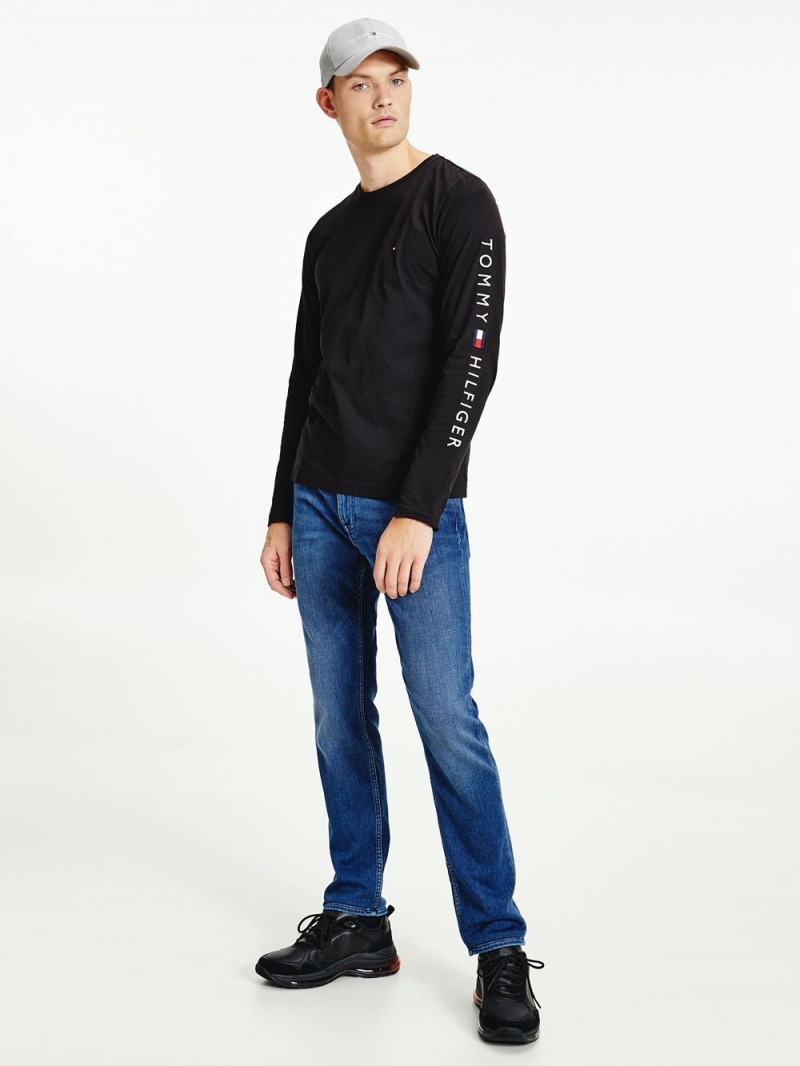 Tommy Hilfiger Organic Jersey Logo Long Sleeve T-shirt Herr Svarta | 736-LMICRJ