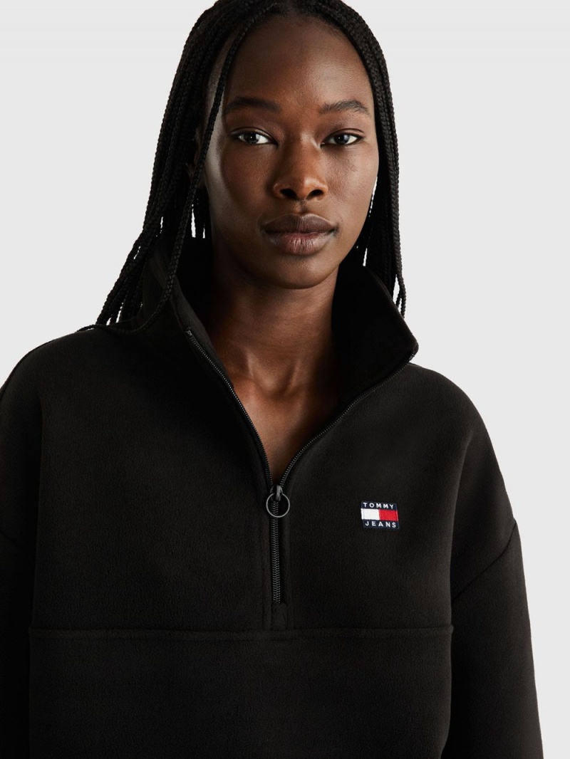 Tommy Hilfiger Oversized Badge Polar Fleece Tröjor Dam Svarta | 832-NHKZWT