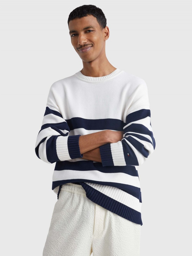 Tommy Hilfiger Oversized Breton Stripe Jumpers Herr Marinblå Vita | 328-BUAHVN