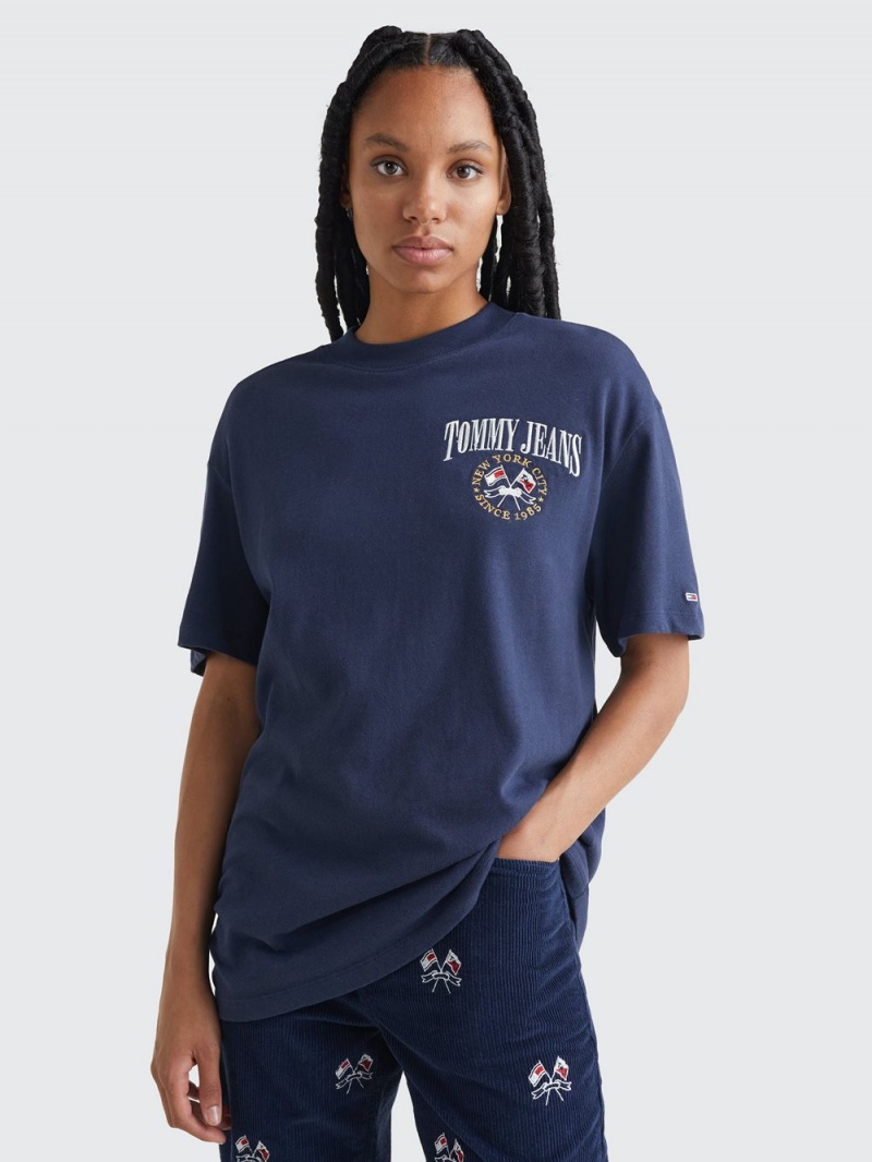 Tommy Hilfiger Oversized Fit Logo T-shirt Dam Marinblå | 401-BHZQWD