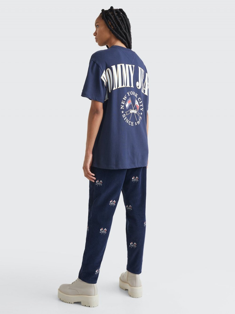 Tommy Hilfiger Oversized Fit Logo T-shirt Dam Marinblå | 401-BHZQWD