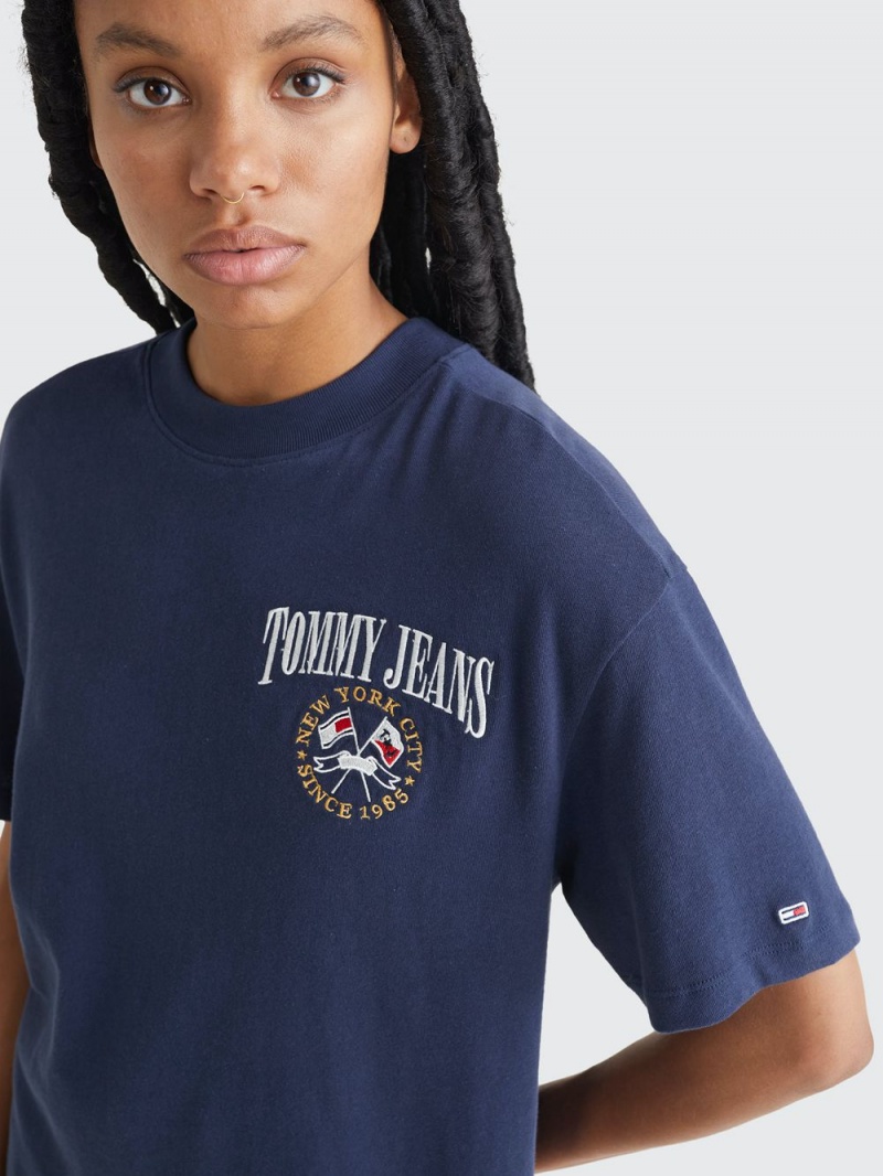 Tommy Hilfiger Oversized Fit Logo T-shirt Dam Marinblå | 401-BHZQWD