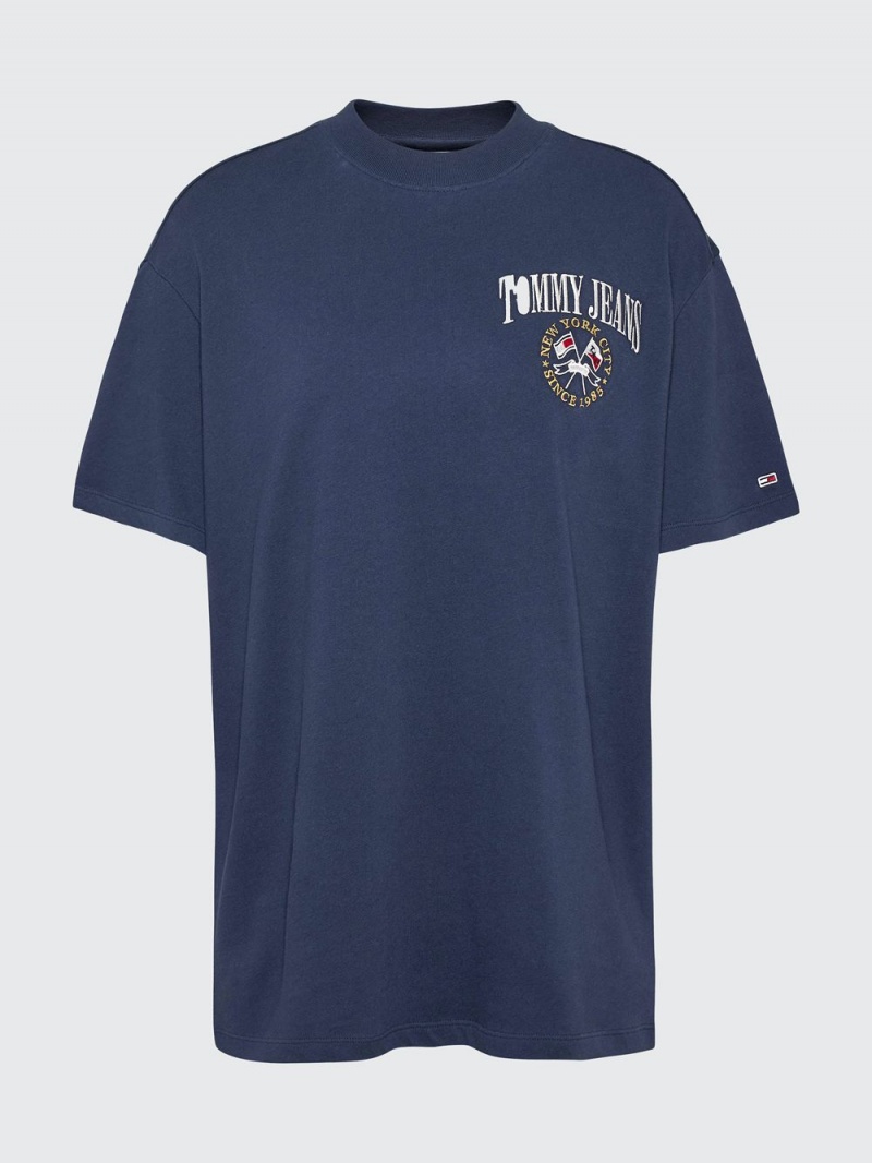 Tommy Hilfiger Oversized Fit Logo T-shirt Dam Marinblå | 401-BHZQWD