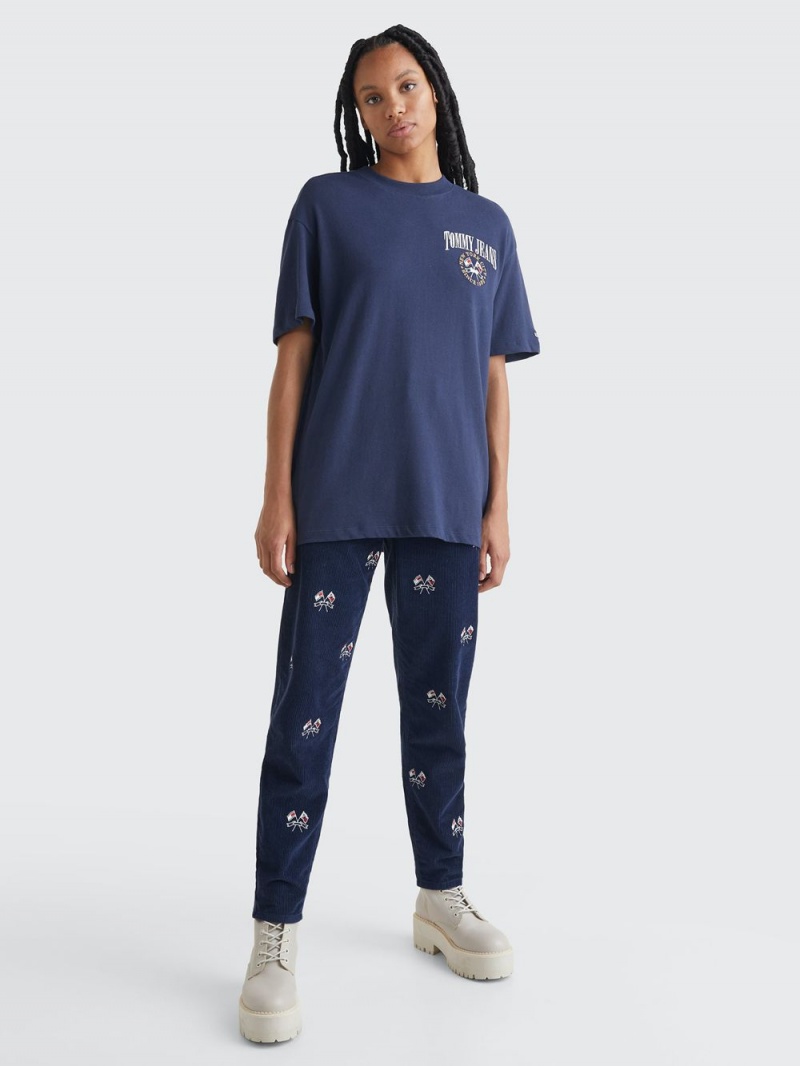 Tommy Hilfiger Oversized Fit Logo T-shirt Dam Marinblå | 401-BHZQWD