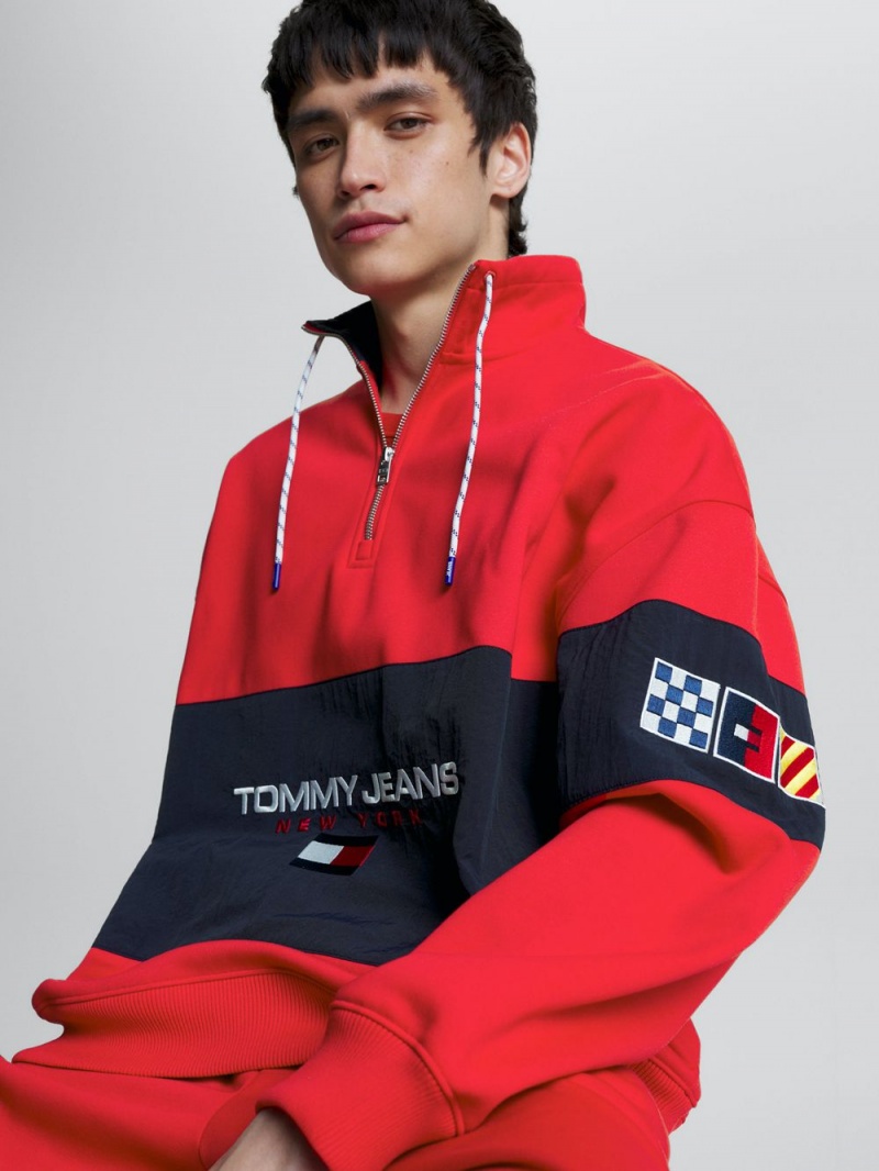 Tommy Hilfiger Oversized Half-Zip Fleece Tröjor Herr Röda | 687-ONIHRP