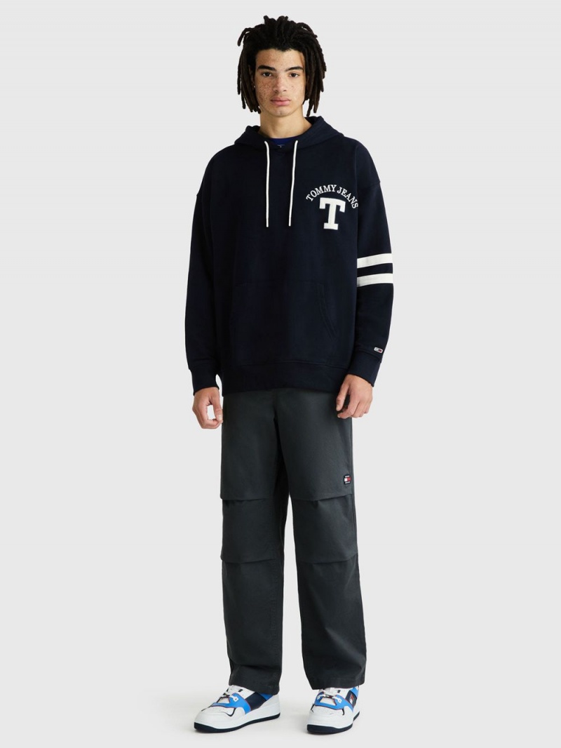 Tommy Hilfiger Oversized Letterman Hoodie Herr Blå | 691-BYNPWL