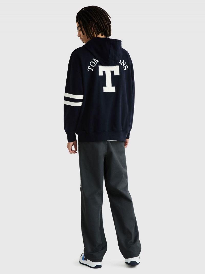 Tommy Hilfiger Oversized Letterman Hoodie Herr Blå | 691-BYNPWL