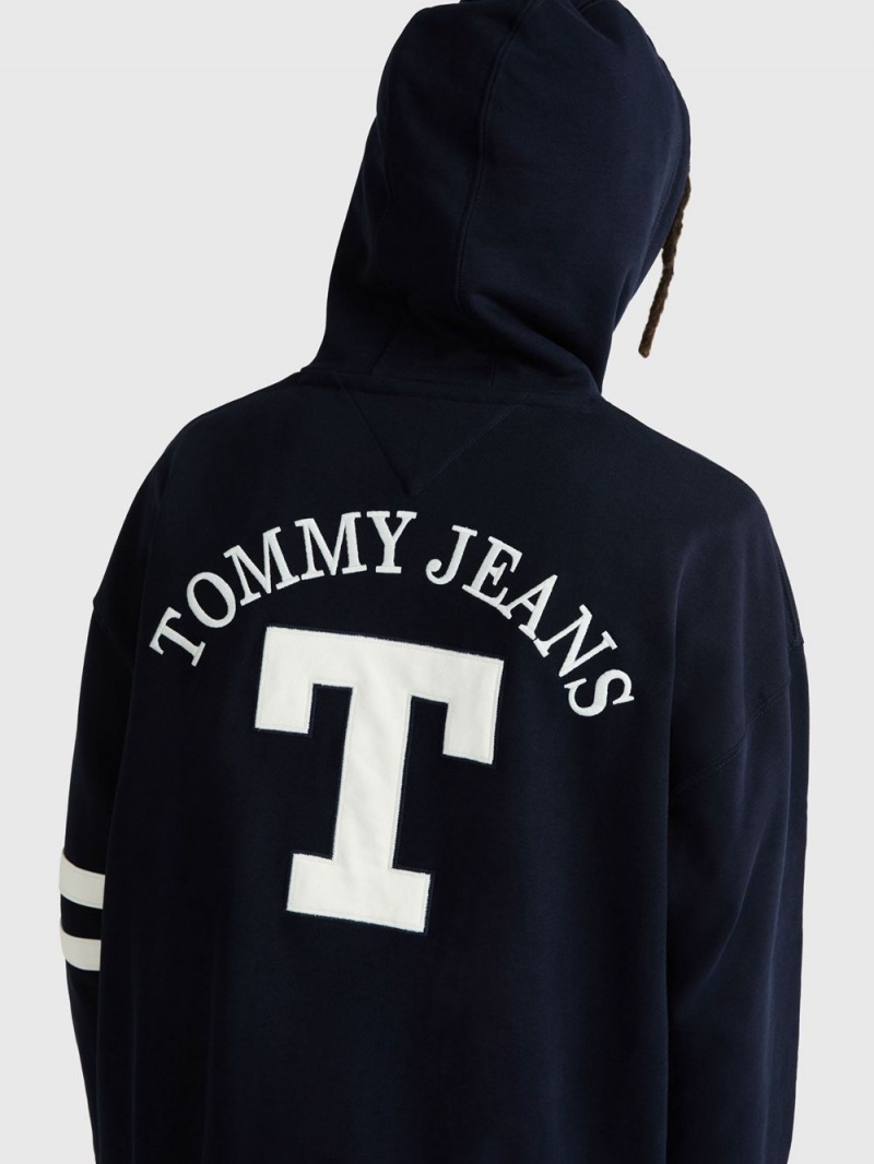 Tommy Hilfiger Oversized Letterman Hoodie Herr Blå | 691-BYNPWL