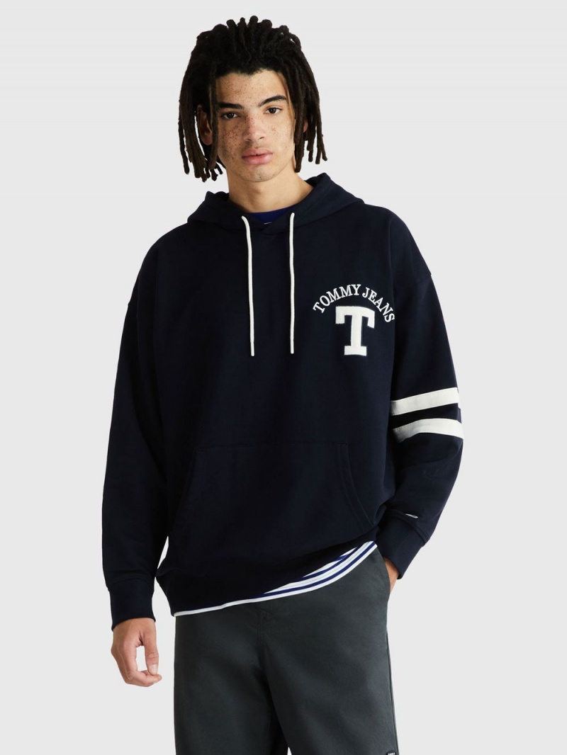 Tommy Hilfiger Oversized Letterman Hoodie Herr Blå | 691-BYNPWL