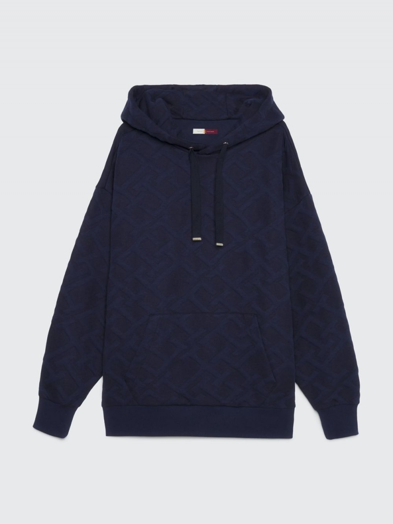 Tommy Hilfiger Oversized Monogram Embossed Hoodie Herr Marinblå | 651-LMYUXN