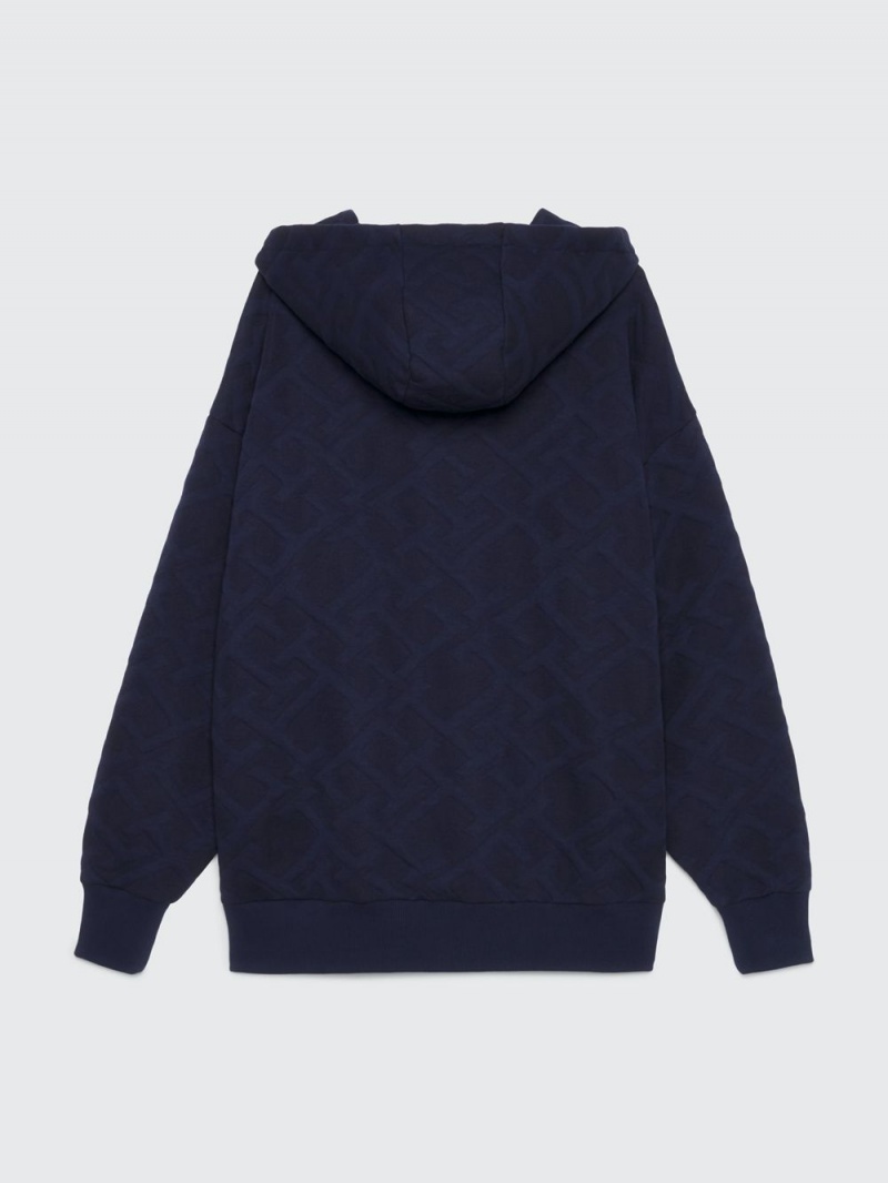 Tommy Hilfiger Oversized Monogram Embossed Hoodie Herr Marinblå | 651-LMYUXN