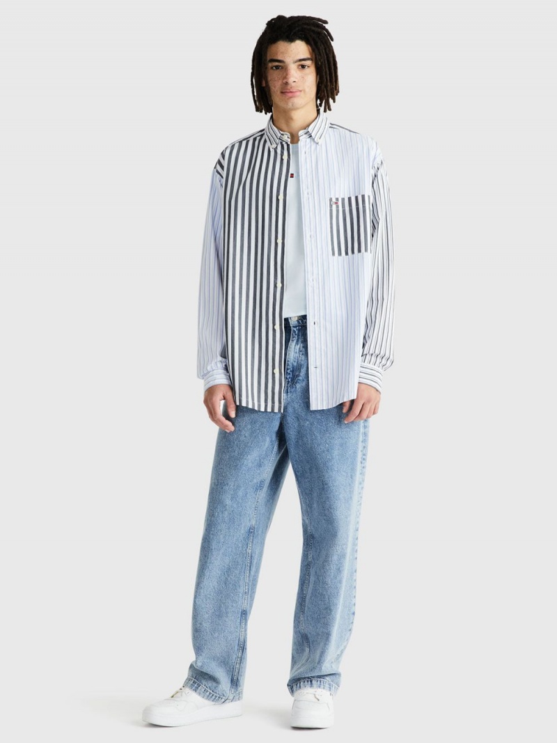 Tommy Hilfiger Oversized Stripe Mix Skjorta Herr Blå | 160-JRMTEO