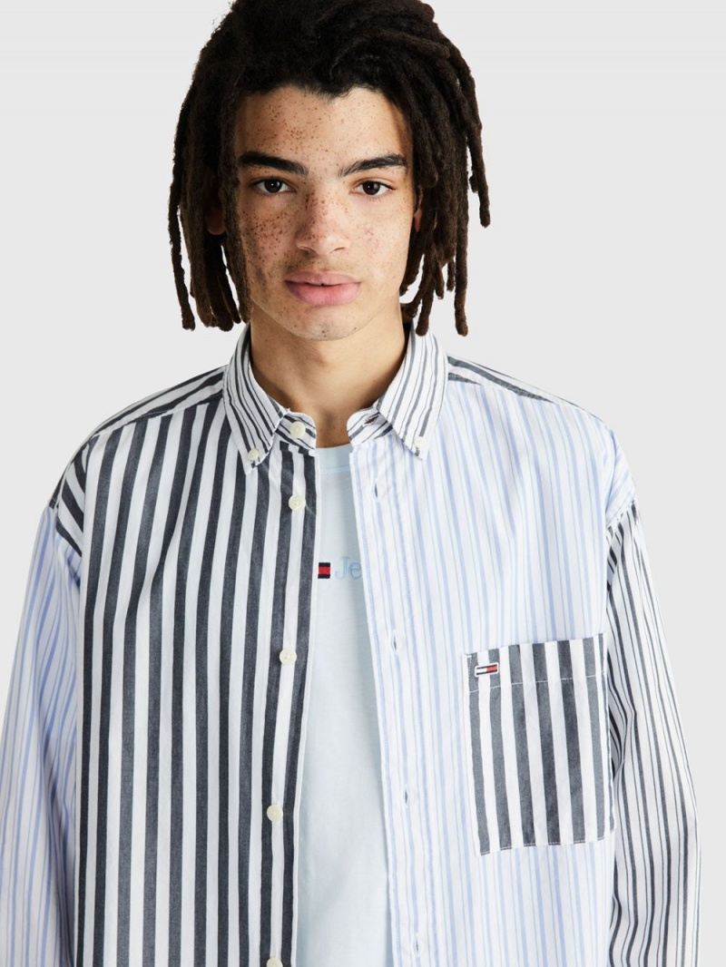 Tommy Hilfiger Oversized Stripe Mix Skjorta Herr Blå | 160-JRMTEO