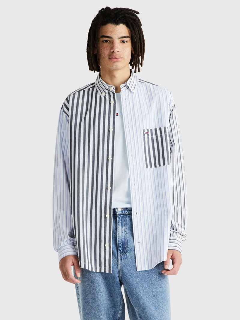 Tommy Hilfiger Oversized Stripe Mix Skjorta Herr Blå | 160-JRMTEO