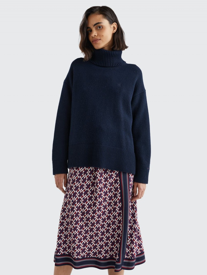 Tommy Hilfiger Oversized Turtleneck Jumpers Dam Marinblå | 468-TQCLYP