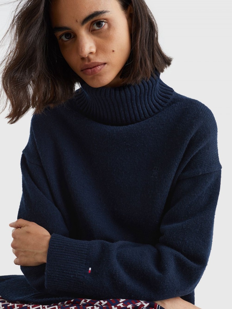 Tommy Hilfiger Oversized Turtleneck Jumpers Dam Marinblå | 468-TQCLYP