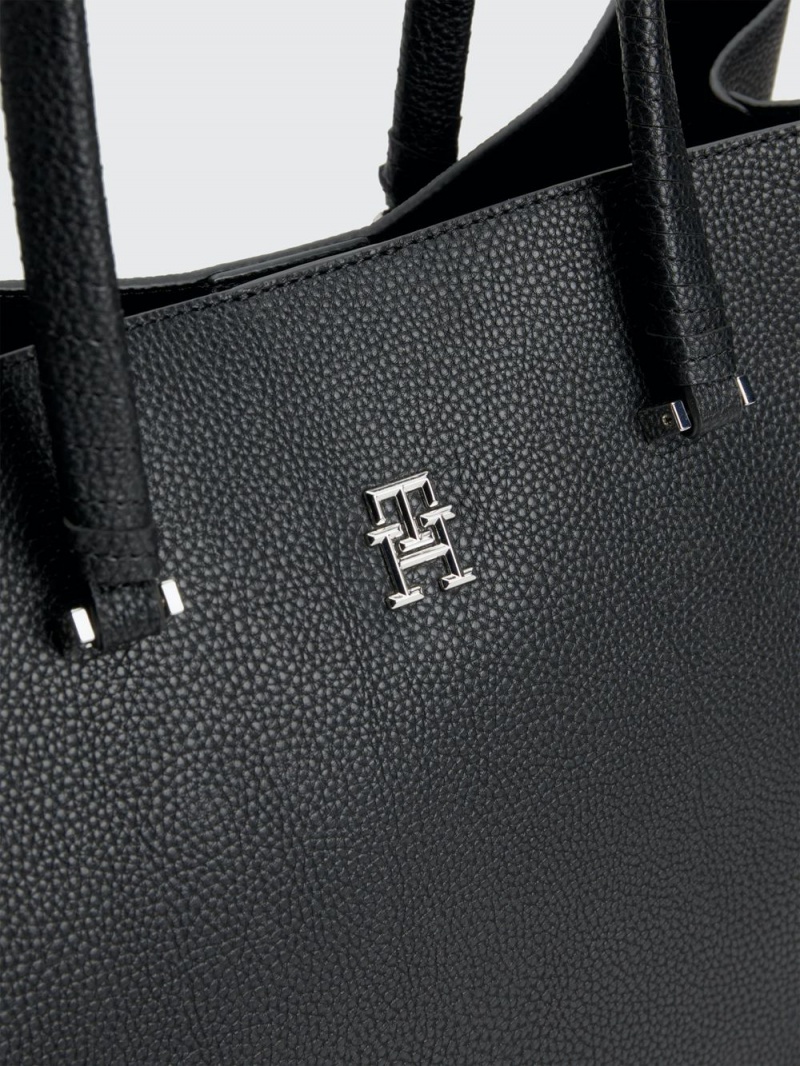 Tommy Hilfiger Pebble Grain Monogram Satchel Väskor Dam Svarta | 253-CDXIWB