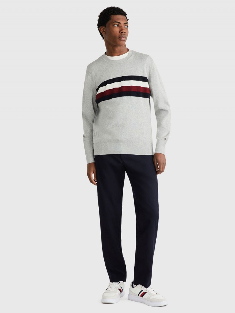 Tommy Hilfiger Placed Global Stripe Tröjor Herr Grå | 925-DRQMBV