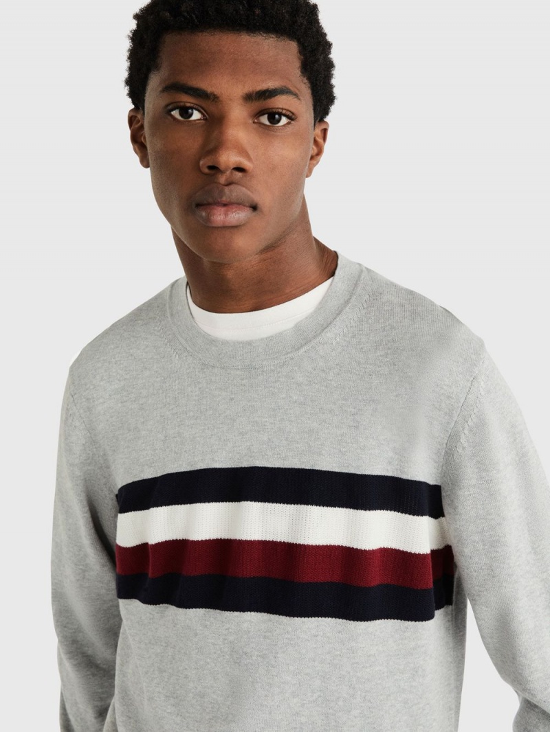 Tommy Hilfiger Placed Global Stripe Tröjor Herr Grå | 925-DRQMBV