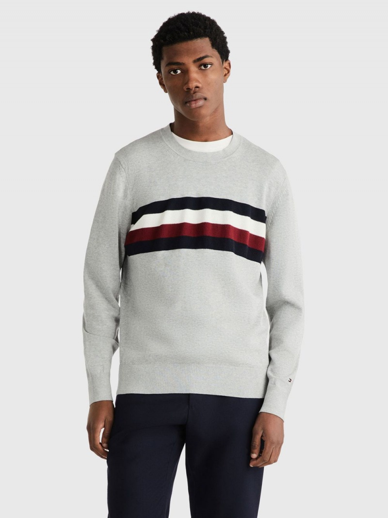 Tommy Hilfiger Placed Global Stripe Tröjor Herr Grå | 925-DRQMBV