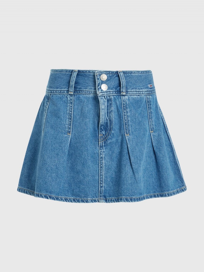 Tommy Hilfiger Plisserad Recycled Denim Mini Kjolar Dam Blå | 862-PHXFDT